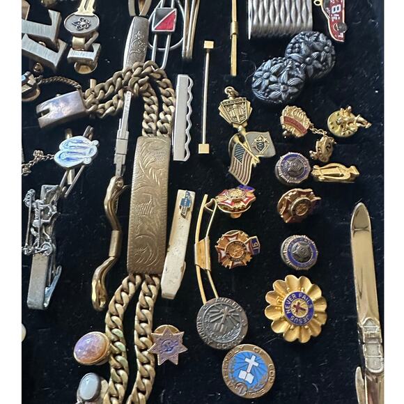 Bundle jewelry lot 100pc mens vintage antique cufflinks tie bars tacks 1lb 4oz - Picture 10 of 12